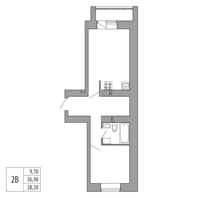 Купить 2-комнатную квартиру (2В) ЖК Восьмое небо г. Кукмор жилой дом №1